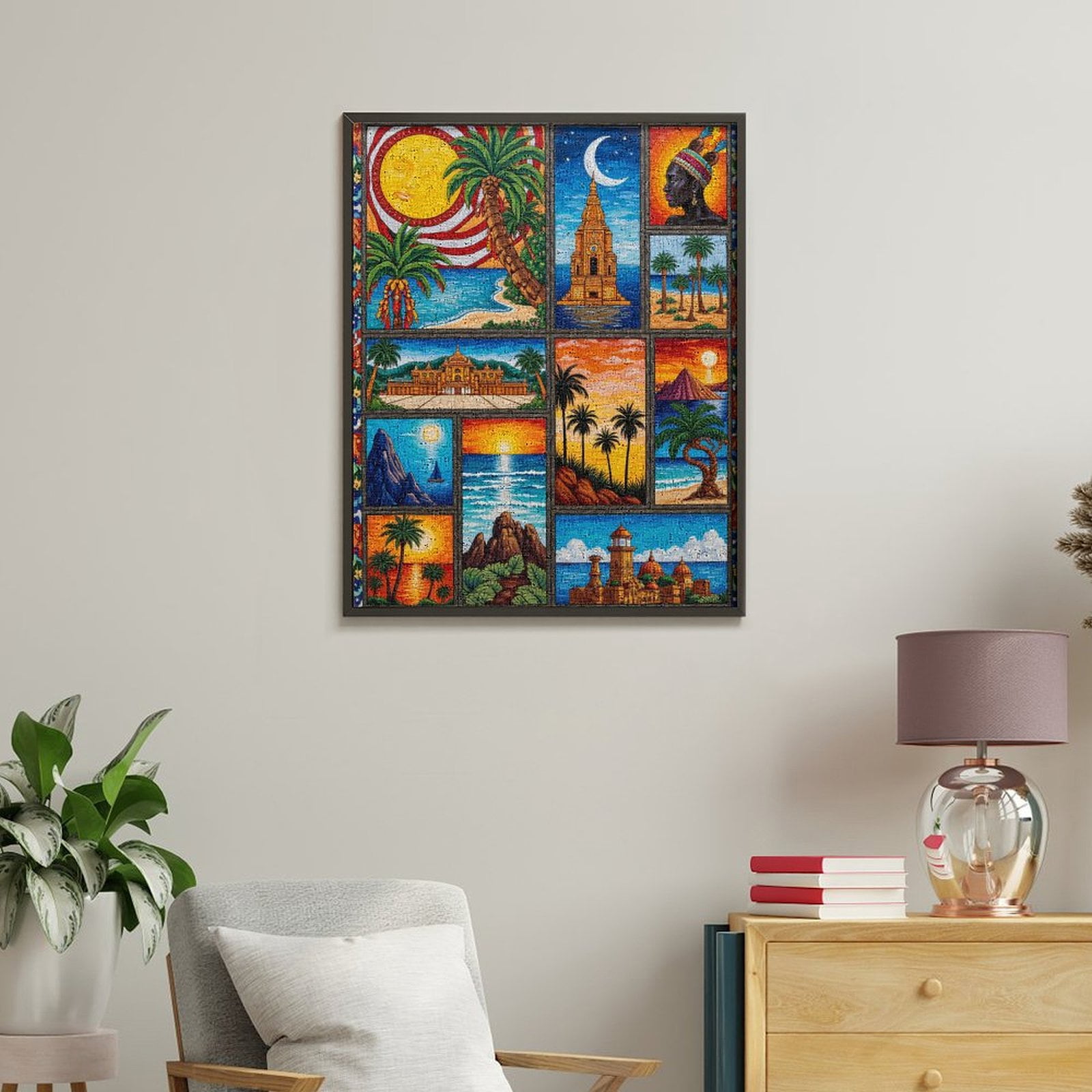 Paint by Numbers Kit for Adults, Tropical Sunset Mosaic Art Paint by Numbers, Easy Paint by Numbers Kit for Adults Beginner, DIY Adult Paint by Number Kits on Canvas, 12x16in Home Decor