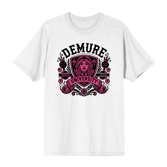 Demure University Adult White Crew Neck Short Sleeve Tee-XL