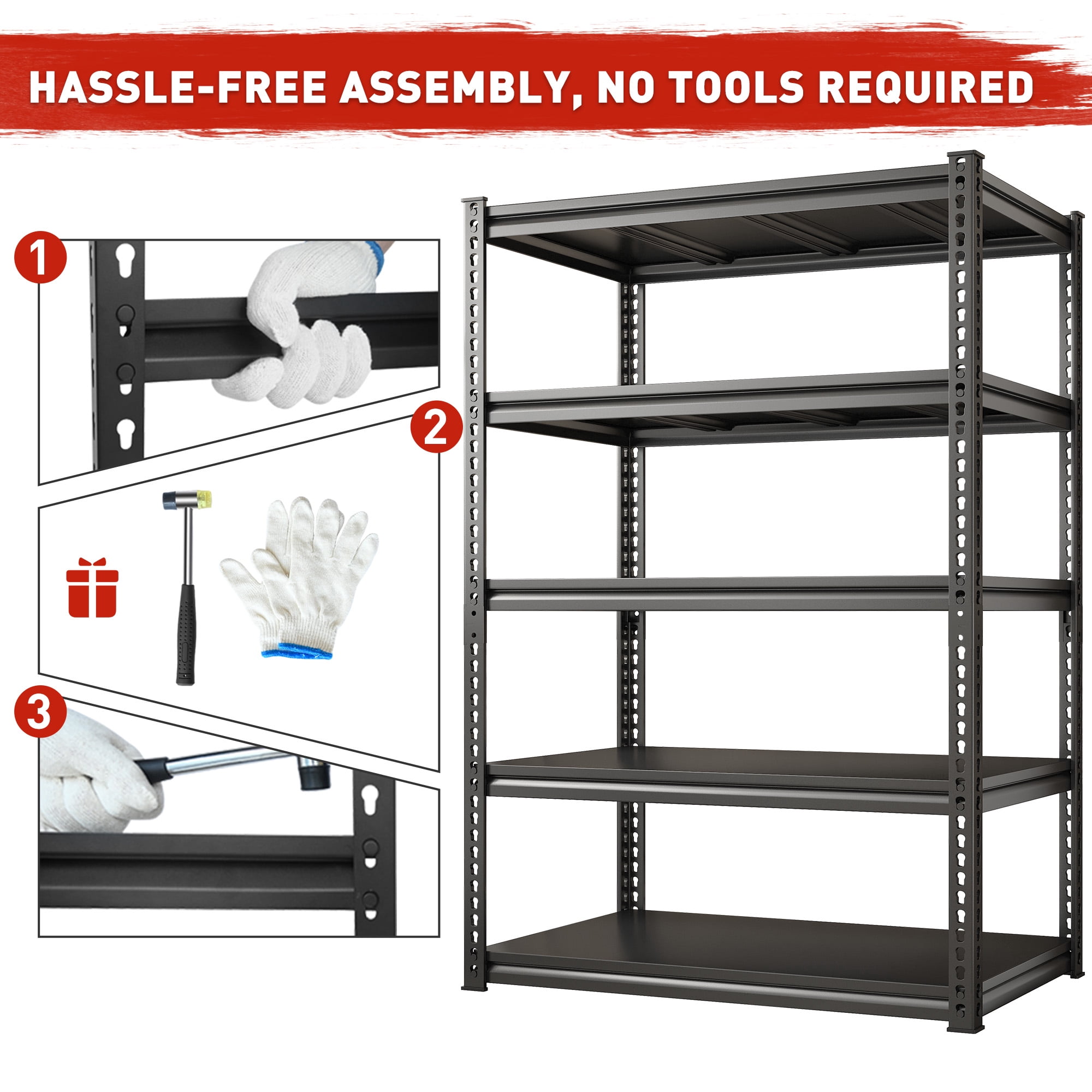 Storage Shelves Heavy Duty Garage Shelving Unit 2000Lbs 5 Tier Adjustable Metal Storage Rack for Basement Pantry,36"W x 72"H x 18"D Black