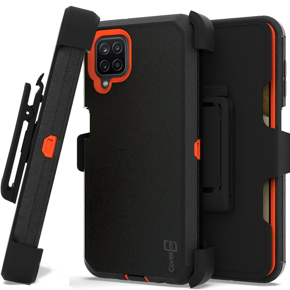 CoverON For Samsung Galaxy A12 Holster Case, Heavy Duty Full Body Belt Clip Phone Cover - Black