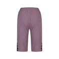 thumbnail image 6 of TQWQT Purple Linen Capri Pants for Women Bermuda Shorts Knee Length Elastic Waist Lightweight Shorts Dressy Casual Pedal Pushers with Pockets Purple XXL, 6 of 7