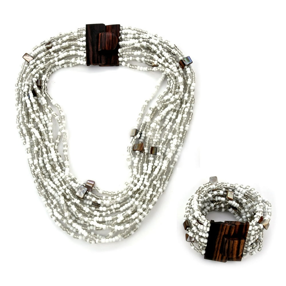 Shop LC Shop LC Seed Bead Wooden Buckle Bracelet Beach Necklace Summer Jewelry Set Size 18