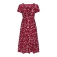 thumbnail image 4 of Amzcrzy Robes pour Femmes Robe Fleurie pour Femmes Robes pour Femmes Mode Féminine Imprimé Manches Shrot Robes Plissées Robe Longueur Genou Robes Midi pour Femmes, 4 of 6