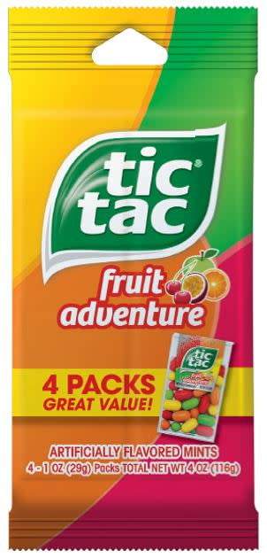 4 Count, Tic Tac, Fruit Adventure Mints, On-the-Go Refreshment, Great for Halloween Party Favors, 1 oz