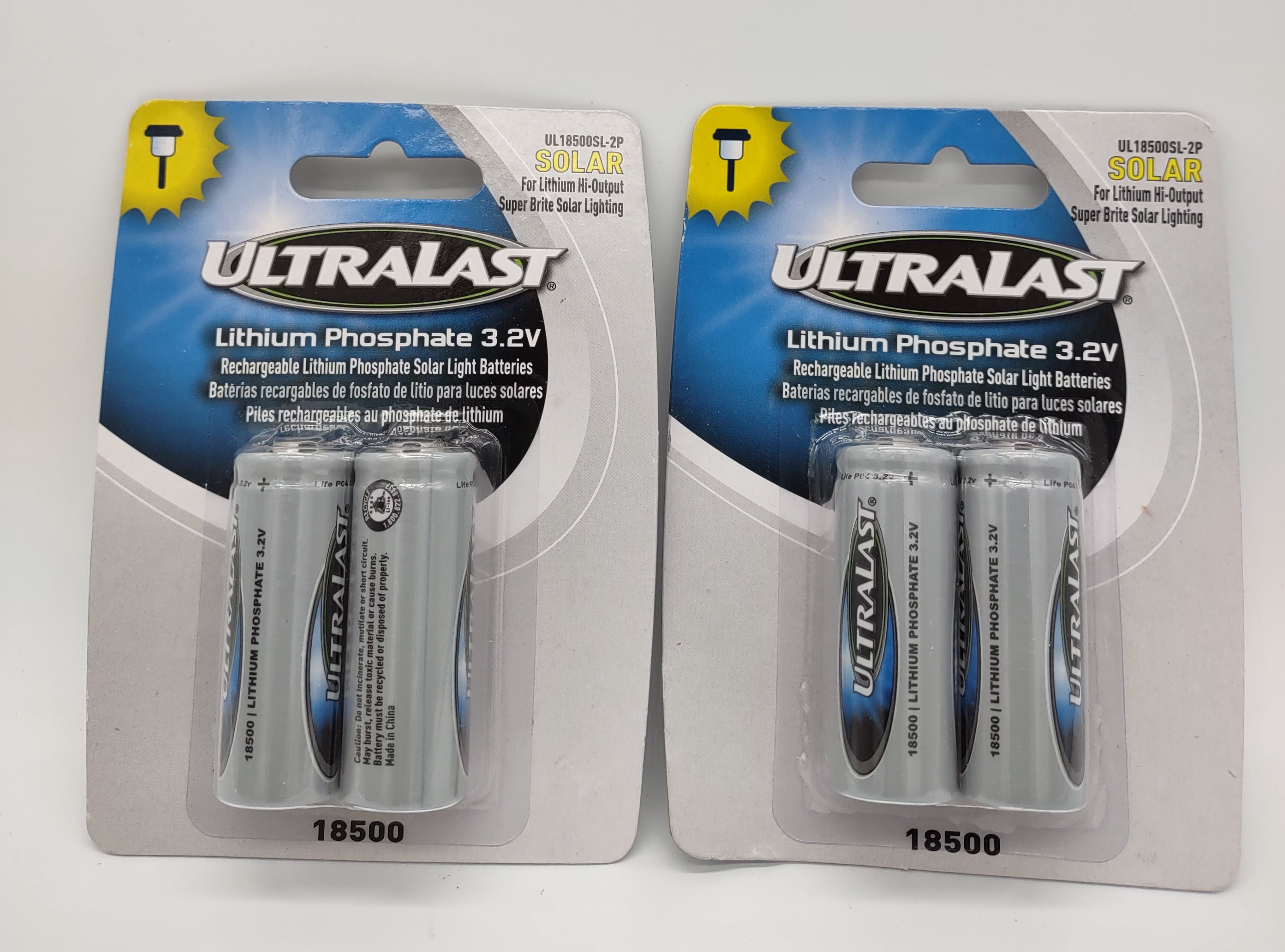 ULTRALAST High-Capacity 18500 LiFePO4 Batteries, 3.2V 1000mAh, 4-Pack for Solar Lights