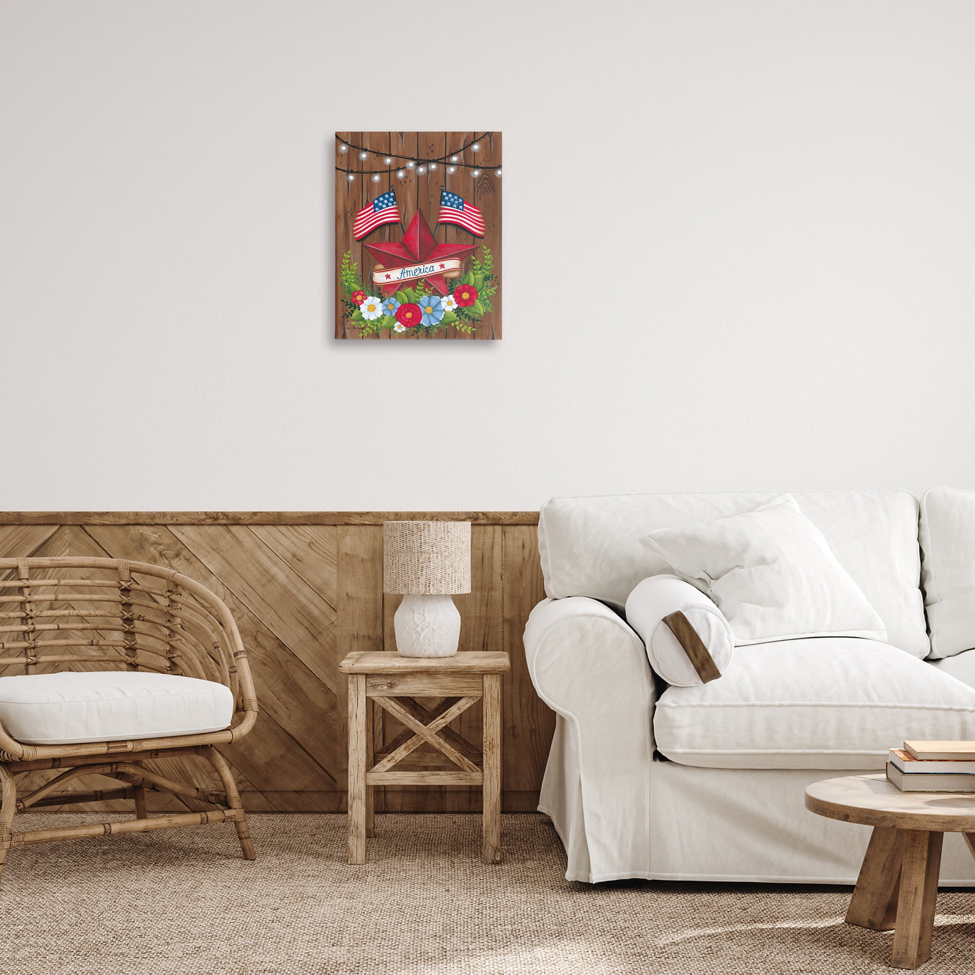 Stupell Industries Americana Country Garland Holiday Painting Wrapped Canvas Art Print Wall Art, 16 x 20