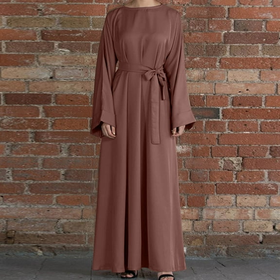 NSLGXD Women Muslim Abaya Dresses Eid Prayer Jilbab Dubai Women Maxi Kaftan Islamic Salah Dress Soft Long Sleeve Crewneck Muslim Women Clothes