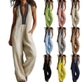 thumbnail image 7 of LEKODE Women Jumpsuit Linen Cotton Jumpsuits Loose Overalls Button Down Jumpsuits with Pockets Y2k Baggy Jumpsuit Travel Jumpsuits for Women Ruched Rompers Summer Outfits for Women Beige L, 7 of 7