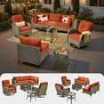 thumbnail image 2 of Ovios 8 Pieces Patio Furniture Outdoor Conversation Set Rattan Wicker Outside Sectional Sofa with Swivel Chairs & Solar Light Table, Orange Red, 2 of 9
