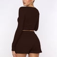 thumbnail image 6 of BLVB Women's Knit 2 Piece Outfits Casual Crewneck Long Sleeve Crop Tops Drawstring Shorts Matching Sets Loungewear, 6 of 8