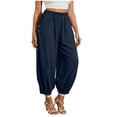 thumbnail image 2 of Cagogo Womens Cotton Linen Harem Pants Elastic Waist Flowy Casual Loose Ankle Trousers with Pockets Summer Beach Travel Yoga Lounge Fashion, Navy 2XL, 2 of 5