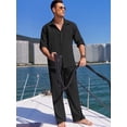 thumbnail image 5 of Coshow Men's Linen 2 Piece Set Long Sleeve Button Down Cuban Shirt and Pants Casual Summer Beach Outfit, 5 of 5