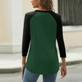 thumbnail image 3 of WTOBBY Women's Colorblock V-Neck Raglan Sleeve T-Shirt with 3/4 Sleeve, Casual Button Detail Top for Fall Season, Comfortable Fashion Apparel,Army Green L, 3 of 4