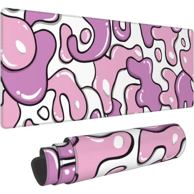 Pink White Anime Cool Geometric Japanese Mouse Pad - XL 31.5x11.8", Extended Keyboard PC Computer Pad, Non-Slip Rubber Base, Stitched Edge, Perfect for Home Office Work
