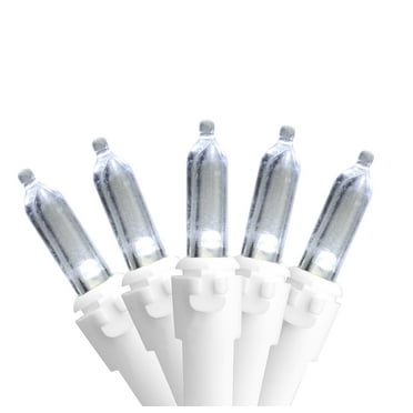 Set of 35 Pure White LED Mini Christmas Lights 4" Spacing - White Wire