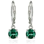 DESIGNS BY FMC 925 Silver Green 6mm Round Dangle Earrings Made w/ Swarovski Crystals