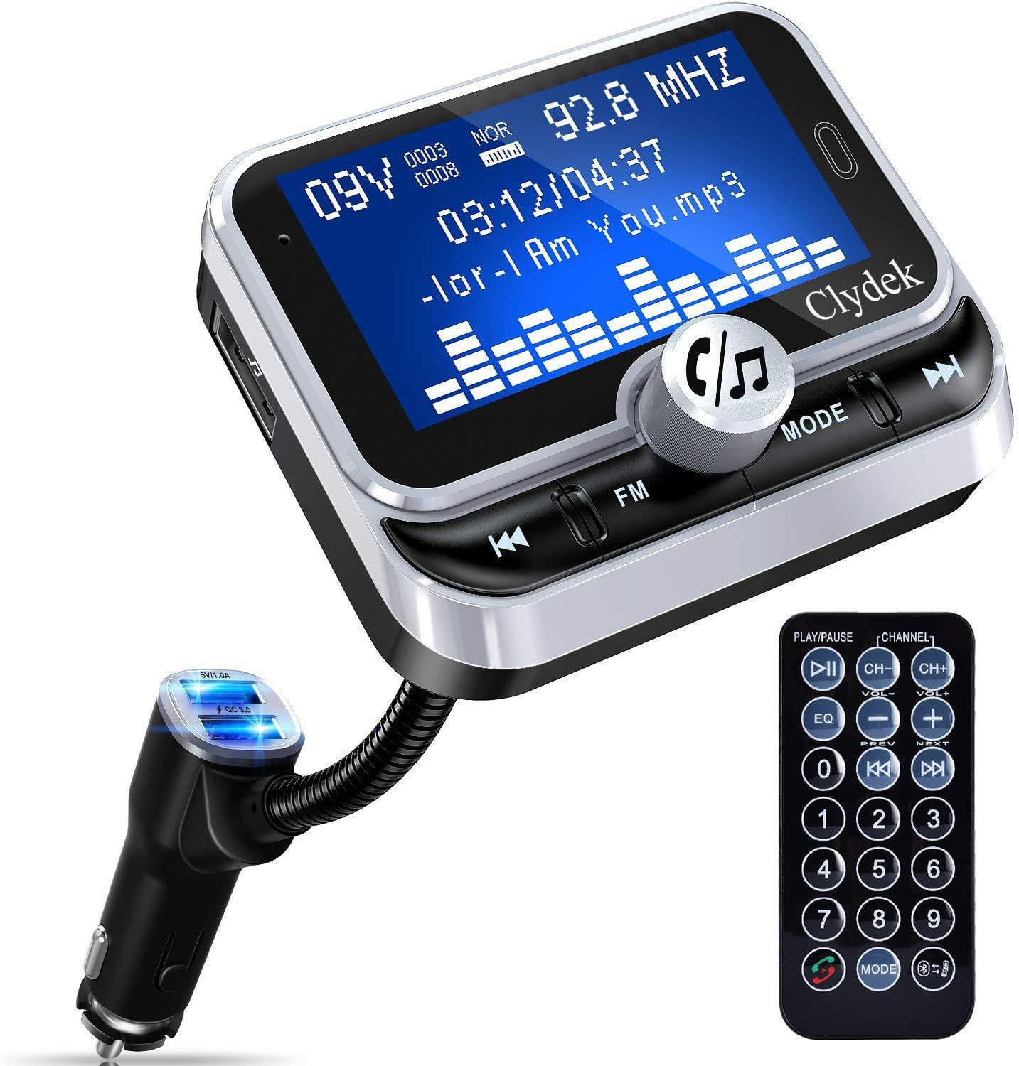 Bluetooth FM Transmitter for Car, Clydek Car Charger Adapter 1.8&rdquo;  Large Display Bluetooth Car Adapter with Remote Control,4 Music Play  Modes,Fast Charger,Hands Free,AUX Input& 