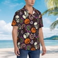 thumbnail image 3 of Pofeuu Halloween With Skull Print Hawaiian Shirt for Men Sleeves Casual Button Down Summer Beach Dress Shirts T-Shirts,XX-Large, 3 of 7
