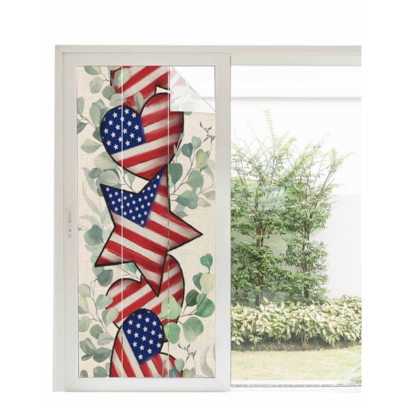Window Privacy Film Independence Day Stained Glass Window Film Decorative Sun Block Window Cover Eucalyptus Vintage Star Stripe Flag Window Clings Static Adhesive Sticker for Bathroom 35.4"x78.7"
