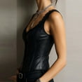 thumbnail image 6 of JGGSPWM Women's Leather Waistcoat Patchwork Lace Camisole V-neck Top Slim Fit Fashion Casual Jacket Vests Black XXL, 6 of 8