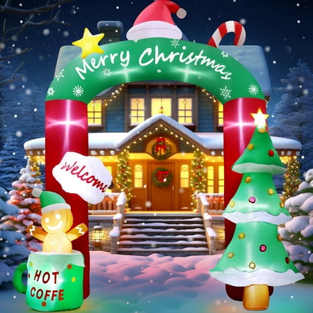 Firstness 9Ft Tall Christmas Inflatable, Archway Decoration Xmas Inflatable With Led Lights For Christmas Holiday Outdoor Yard Decorations
