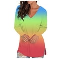 thumbnail image 5 of QHWAUAKFBN T Shirts For Women Graphic Summer Long Sleeve Tie-Dye V-Neck Blouse Tshirts Top, 5 of 6