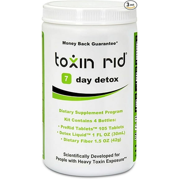 Toxin Rid 7 Day Detox Kit | Permanent Complete Natural Whole Body Cleanse for Women & Men | 105 Vegan Tablets with Liquid Formula & Dietary Fiber | Made in USA