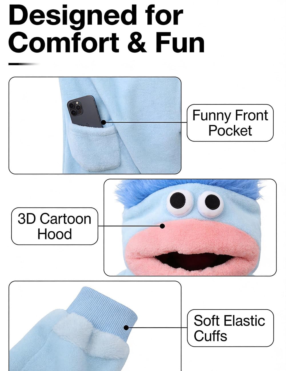 Big Mouth Monster Onesie, Silly Wearable Onesie with Shoes and Comb, Funny Monster Jumpsuit for Adults