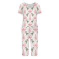 thumbnail image 4 of EANJE Women's Christmas Print Pajamas Set 2-Piece Short Sleeve Tops Capri Pants Cheerful Christmas Lounge Wear Home Nightwear Pink XL, 4 of 6