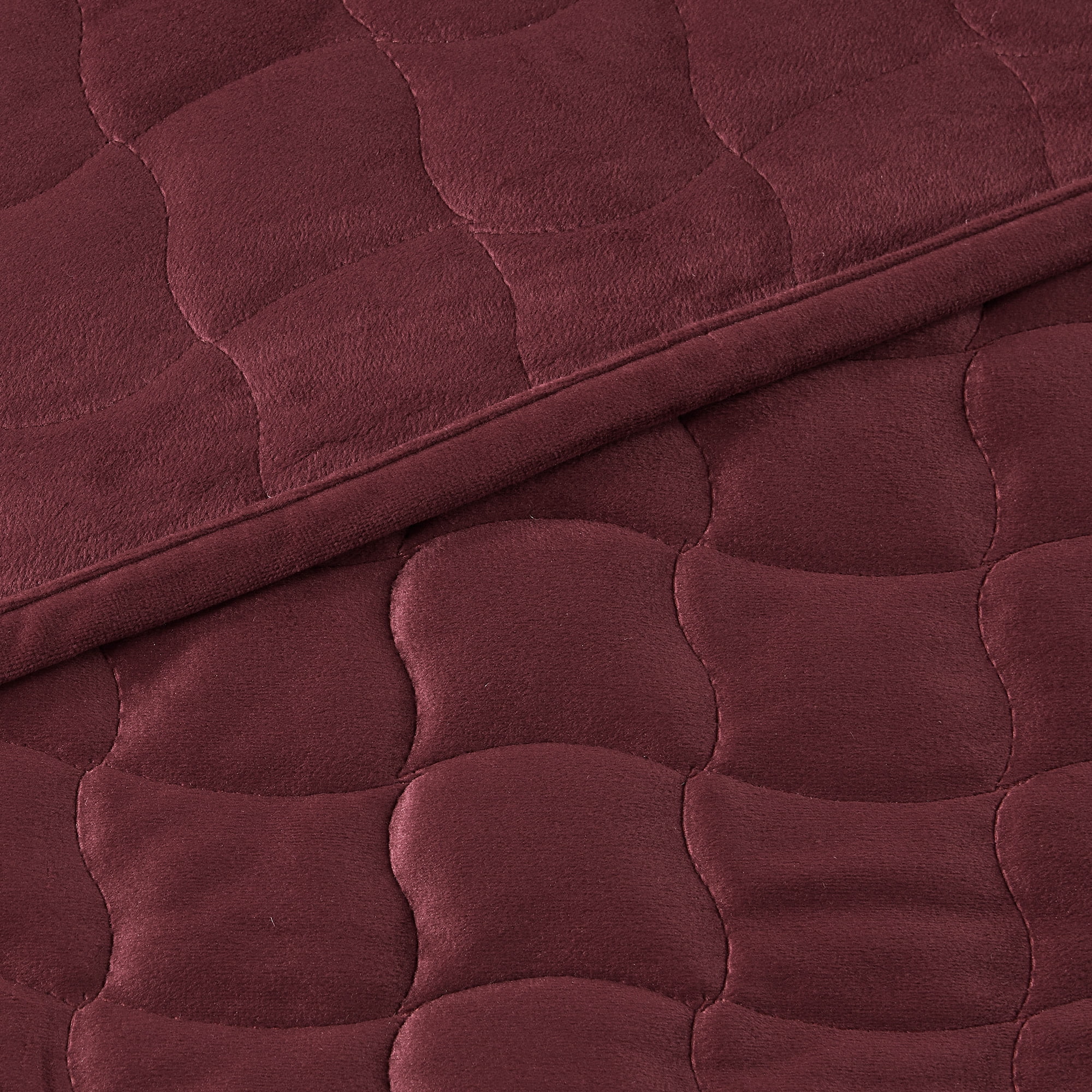 Dual-Sided Velvet Box-Stitched Heavyweight 2-Piece Twin Quilt Set, Merlot