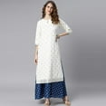 thumbnail image 3 of Janasya Indian Keyhole Neck 3/4 Sleeve Ethnic Motifs Off White Poly Silk Ethnic Dress For Women, 3 of 8
