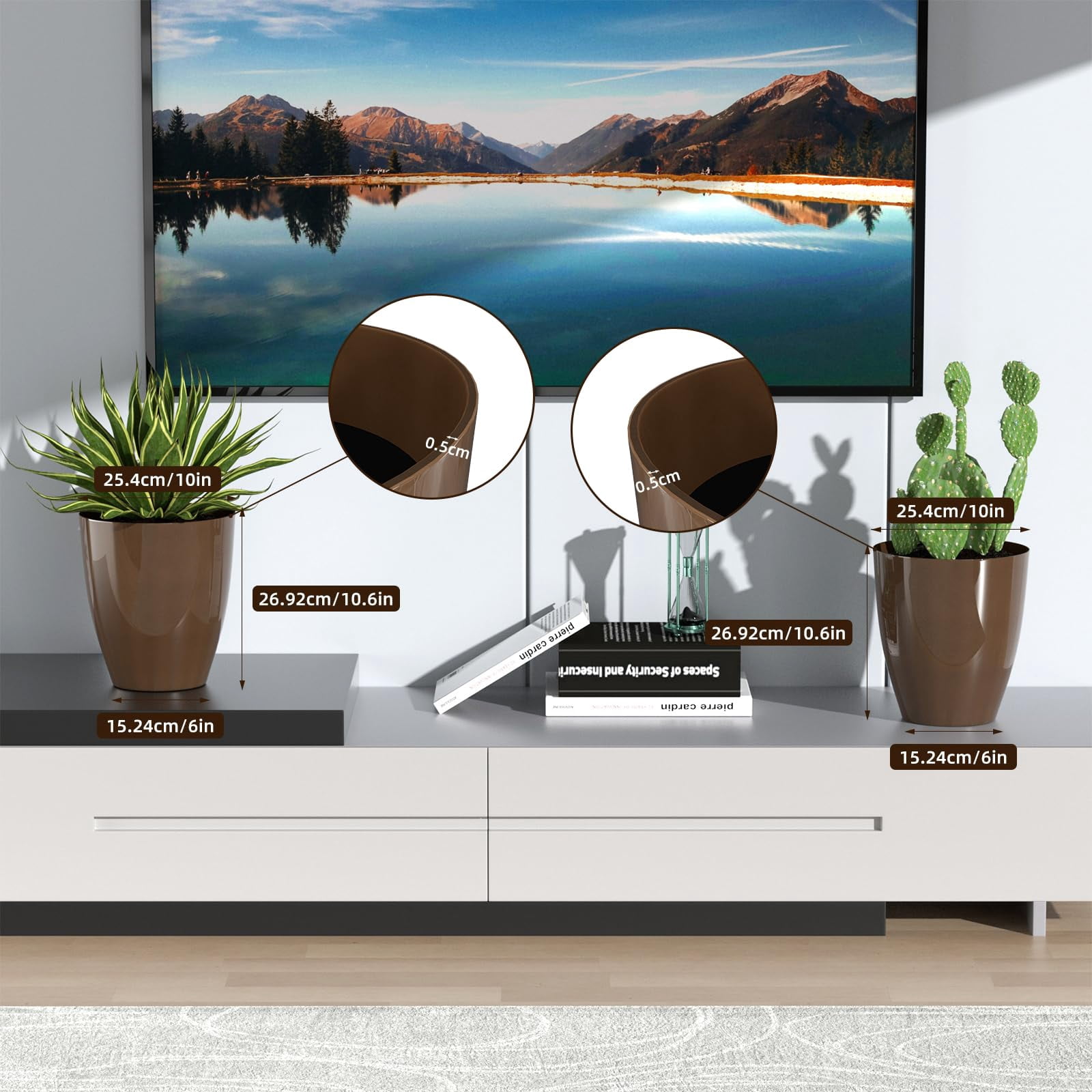 Plant Pots Set of 2 Pack,10 Inch Plant Pot for Indoor,Planter with Drainage Hole,Flower Pots Modern Round Planters for Outdoor Garden Home,Champagne