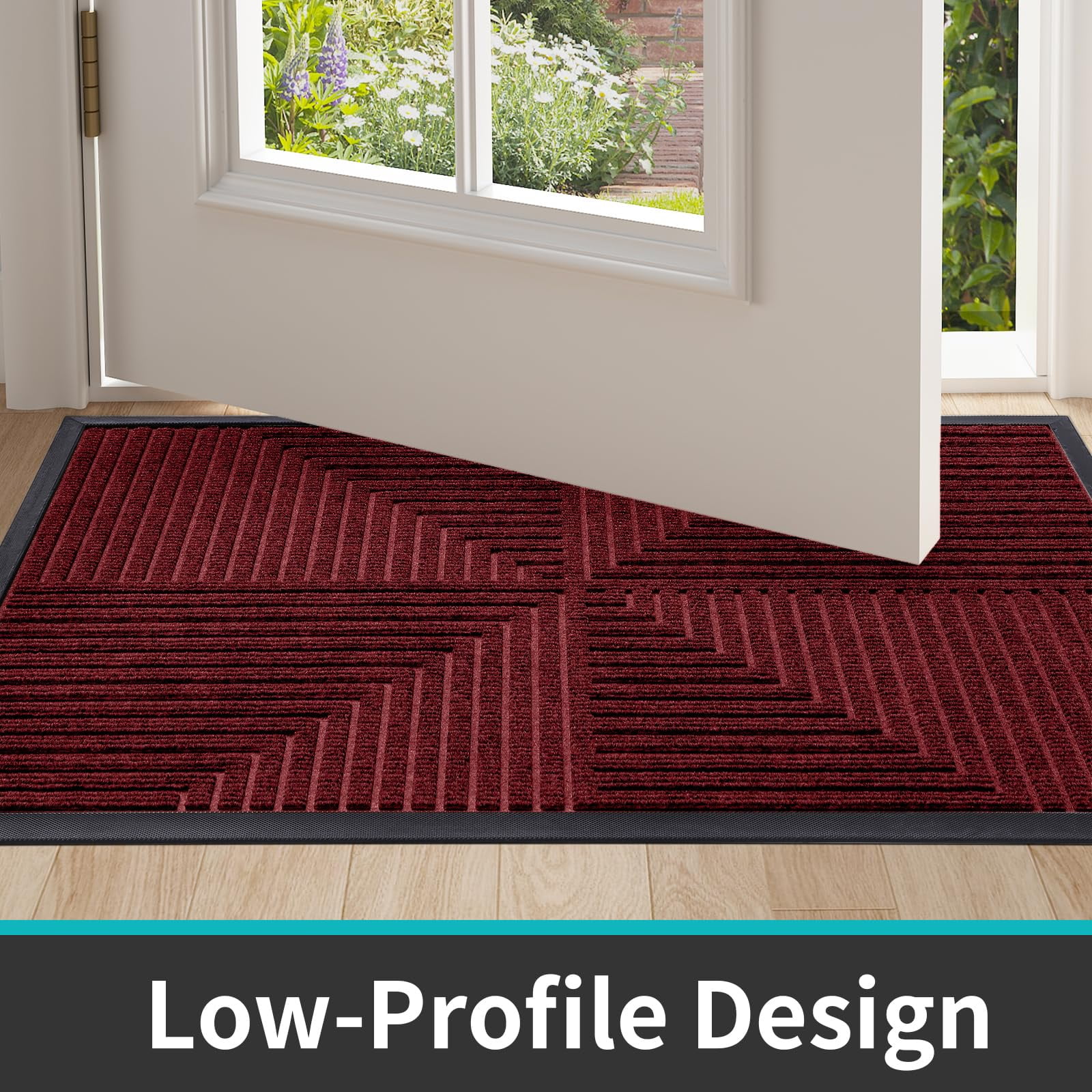 Buganda Heavy Duty Rubber Door Mat for Outside Entry, 17" x 29.5" Non-Slip Waterproof Doormat for Inside, Low Profile Dirt Trapper Doormat, Burgundy