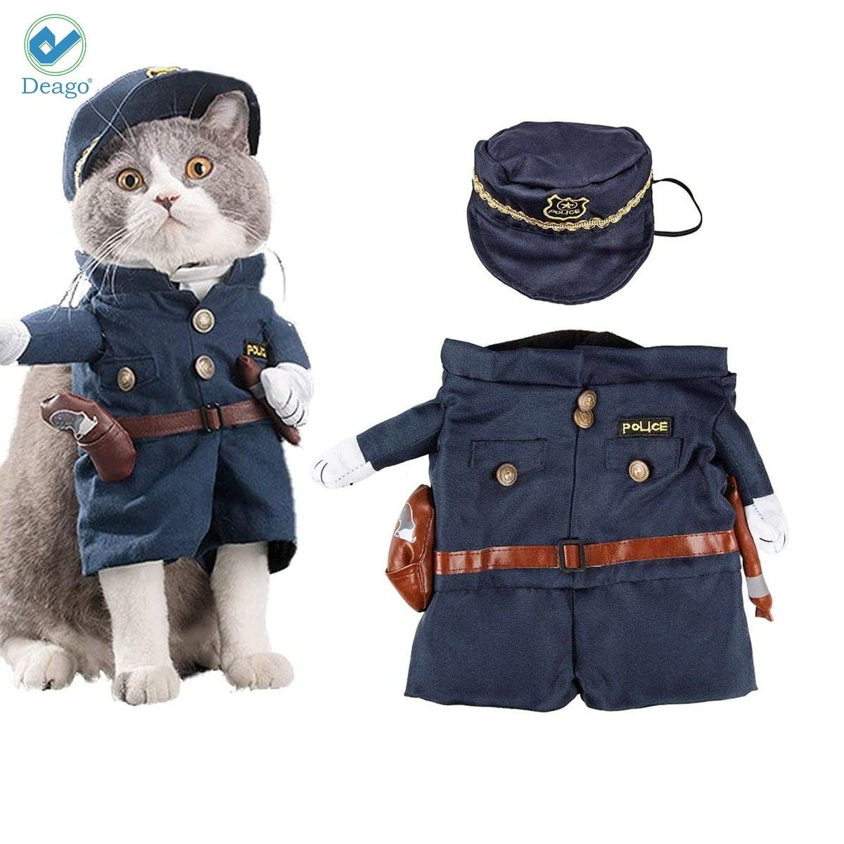 Deago Pet Dog Cat Policeman Costume, Pet Halloween Christmas Cosplay Suits  Funny Apperal for Small Dog Cat Puppy (Large) 