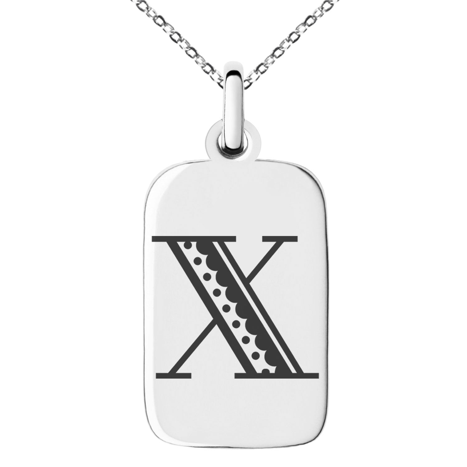 Tioneer Stainless Steel Letter X Initial Metro Retro Monogram Floating Heart Tag Charm Pendant Necklace