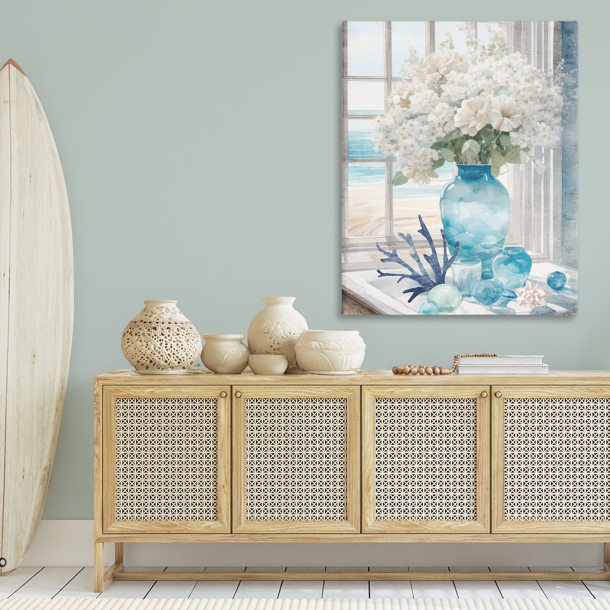 Stupell Industries Coastal Flower Vase Botanical & Floral Painting Gallery Wrapped Canvas Art Print Wall Art, 36 x 48