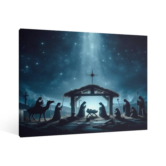 Vintage Jesus Nativity Scene Canvas Wall Art Paint Framed , Christian Watercolor Jesus Wall Art Decor,Christmas Wall Religious Artwork for Home Living Room,Bedroom Wall Decor