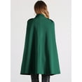 thumbnail image 3 of DARING DIVA Women's Winter Slit Sleeve Double Breasted Cloak Coat Dark Green S, 3 of 6