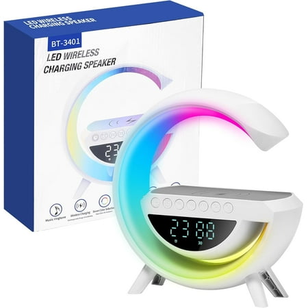 Smart Alarm Clock with Wireless Charging, 9.45 RGB Night Light Table Lamp, Bluetooth Speaker, Sound Machine, Sunrise Wake Up Light, Dimmable LED Lamp for Bedroom, Home Office, Dorm