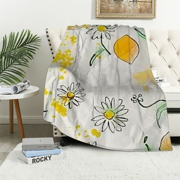 Sheronv Flowers Lemons Warm Lightweight Blanket Soft Fleece Throw Blanket for Living Rooms Sofa Decor All Seasons Bed Cow Gifts Blanket 40x50in