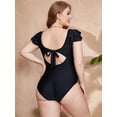 thumbnail image 5 of Charmo Women Ruffled Swimwear V Neck Plus Size Monkini Tie Back Bath Suit Tummy Control Swimsuit, 5 of 6