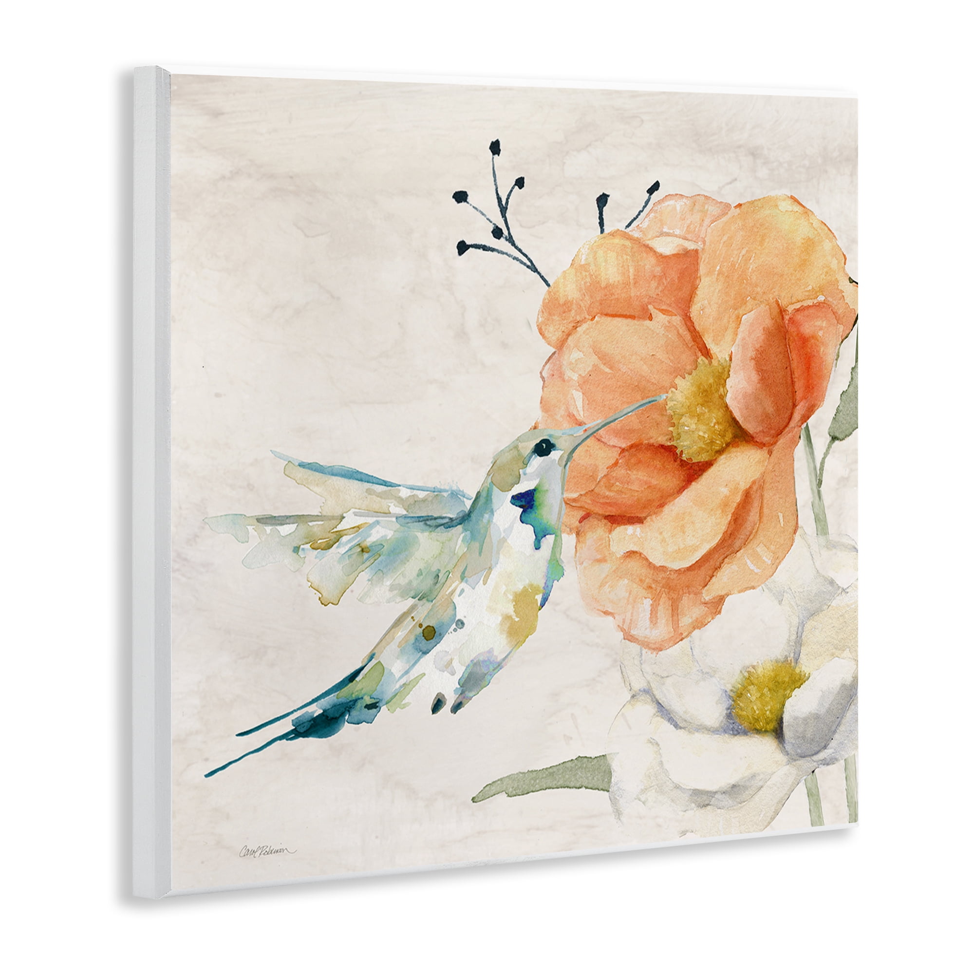 Stupell Industries Blossom & Hummingbird Plants & Flowers Painting Unframed Art Print Wall Art, 12 x 12