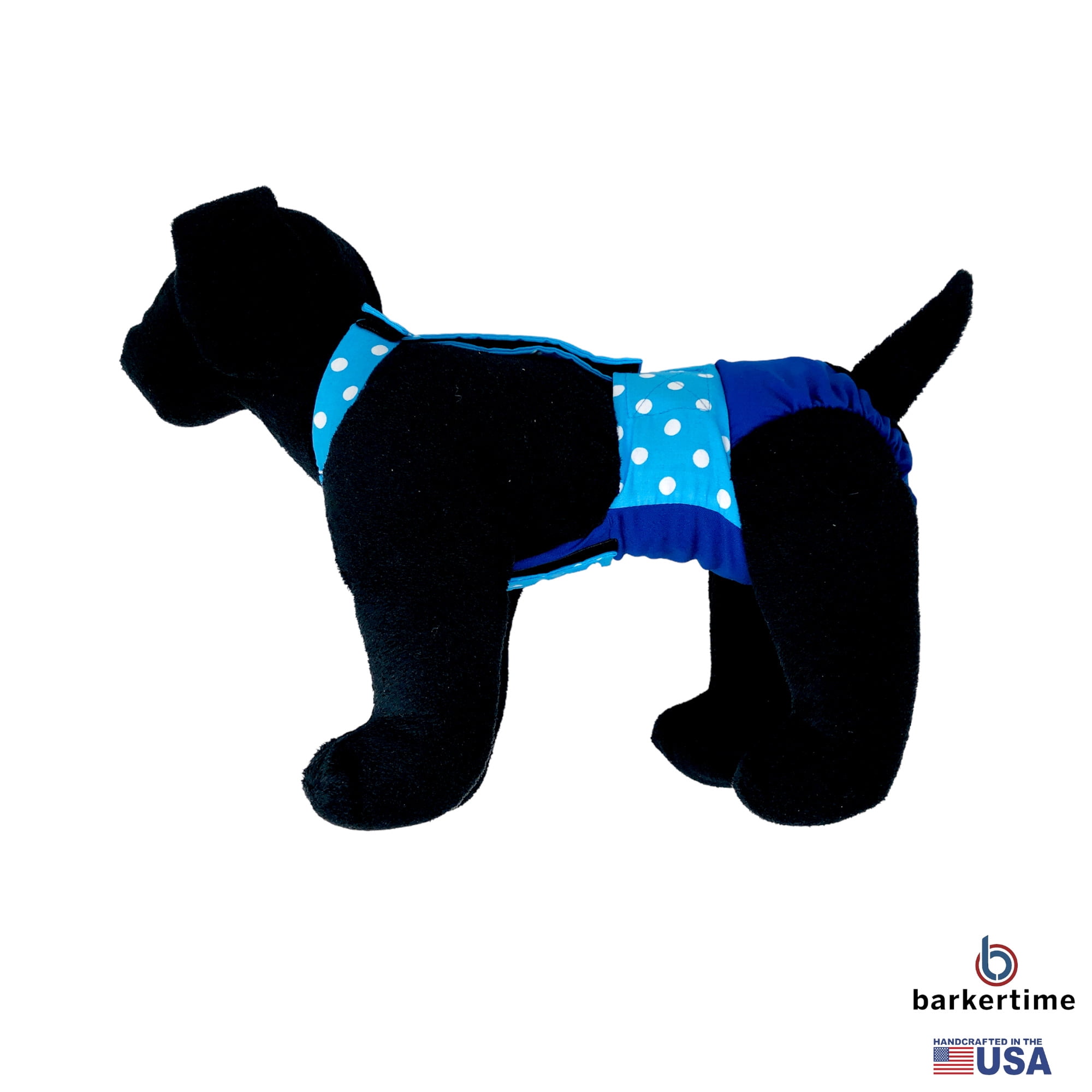 Barkertime Sky Blue Polka Dot on Blue Dog Diaper Overall