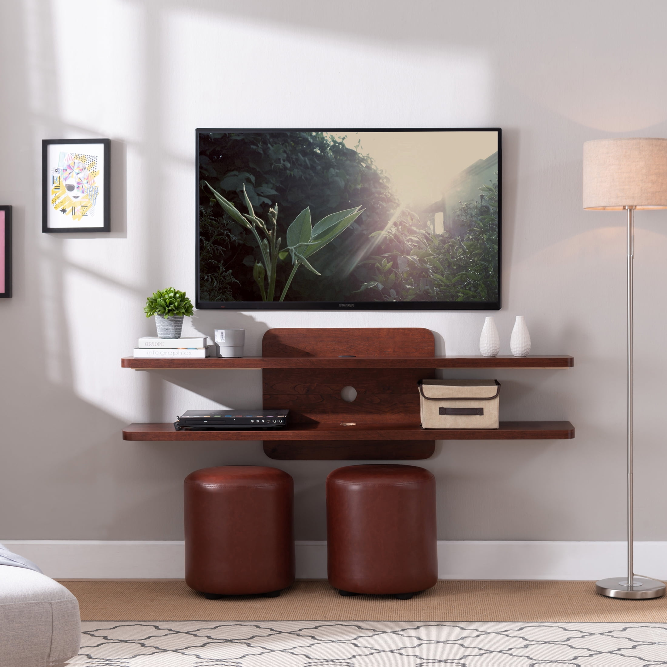 Furniture of America Eustache 2-Tier Floating TV Stand, 60", Walnut