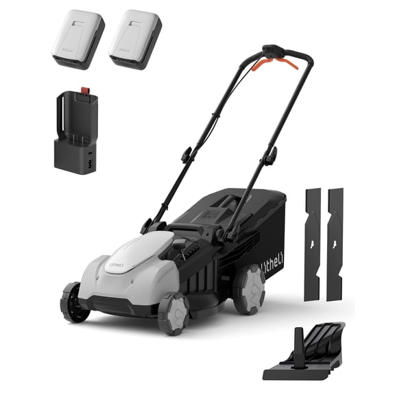 Litheli 40V Cordless Electric Lawn Mower, 17" Brushless Motor, 6-Position Height Adjustment, with 2 x 5.0Ah Battery, for Lawns & Gardens