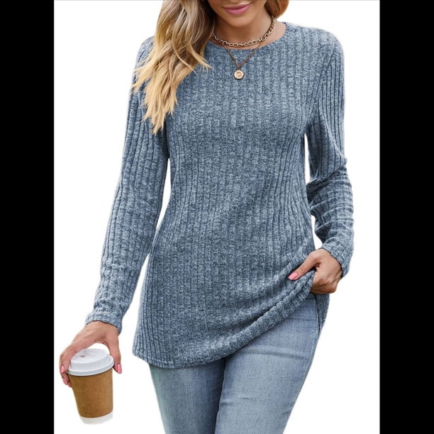 Blusas Elegantes e Informales de Larga para Mujer, Ropa Informal de Negocios, Suéteres Cálidos de Otoño. Azul XL