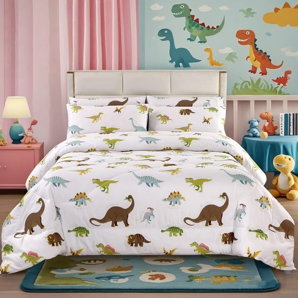 Juego de cama con diseño de dinosaurio MAG Queen, edredón con 2 fundas de almohada