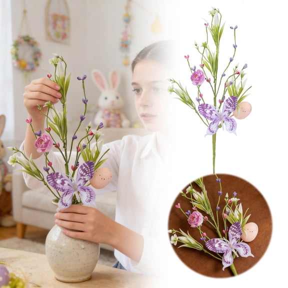 Flowers for Home Easter Purple Floral Picks Centerpiece - Holiday Spring Ornament for Living Room Bedrooms
