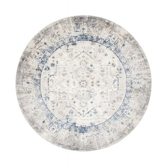 Pasargad Home  6 x 6 ft. Efes Design Power Loom Round Area Rug - Light Grey