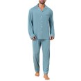 thumbnail image 2 of INSPIRE CHIC Men's 2 Pieces Long Sleeve Solid Color Button Down Casual Pajamas Set L Blue, 2 of 5